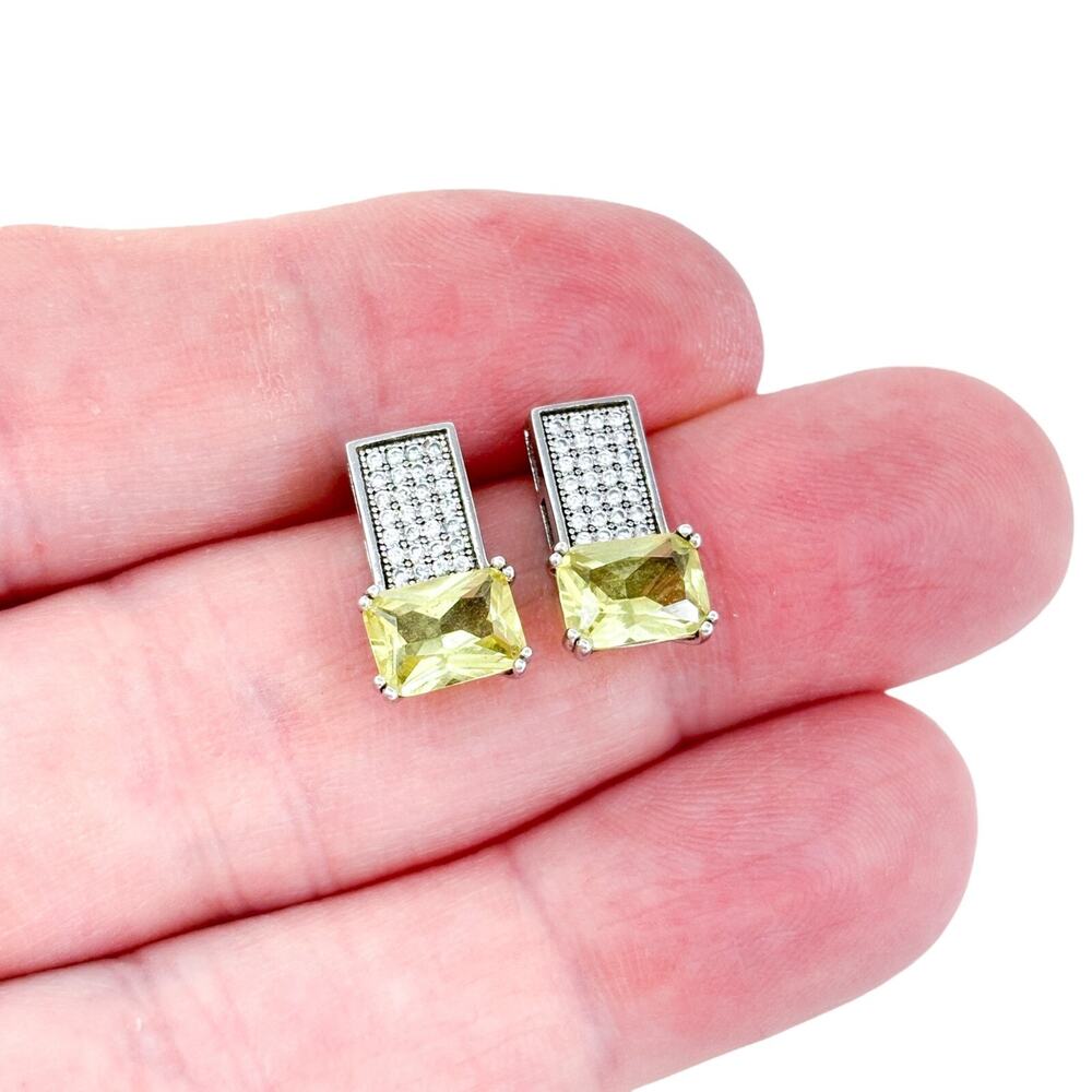 Vintage Sterling Silver 925 Yellow Cubic Zirconia Stud Earrings